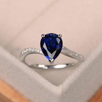 1.50 Ct Pear Cut Blue Sapphire 925 Sterling Silver Solitaire W/Accents Promise Gift Ring