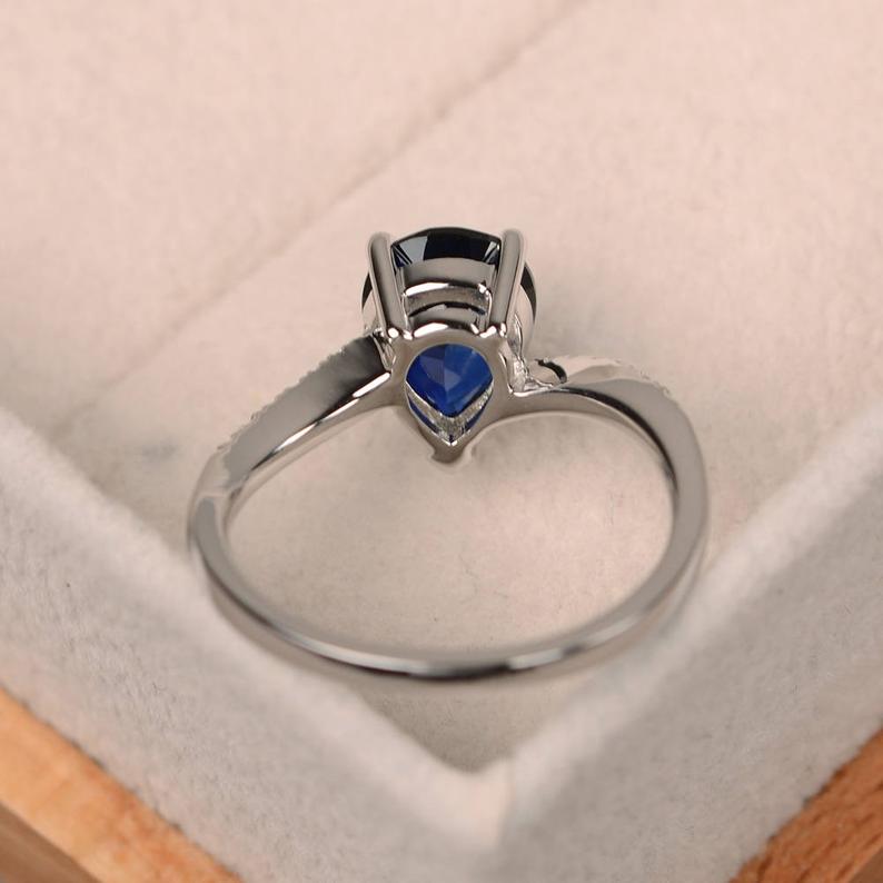 1.50 Ct Pear Cut Blue Sapphire 925 Sterling Silver Solitaire W/Accents Promise Gift Ring