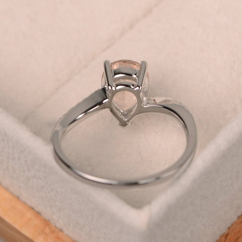1.50 Ct Pear Cut Morganite 925 Sterling Silver Solitaire W/Accents Engagement Ring