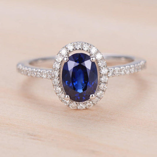 2 CT Oval Cut Blue Sapphire Diamond 925 Sterling Silver Halo Women Anniversary Gift For Her