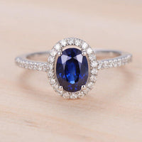 2 CT Oval Cut Blue Sapphire Diamond White Gold Over On 925 Sterling Silver Halo Anniversary Ring