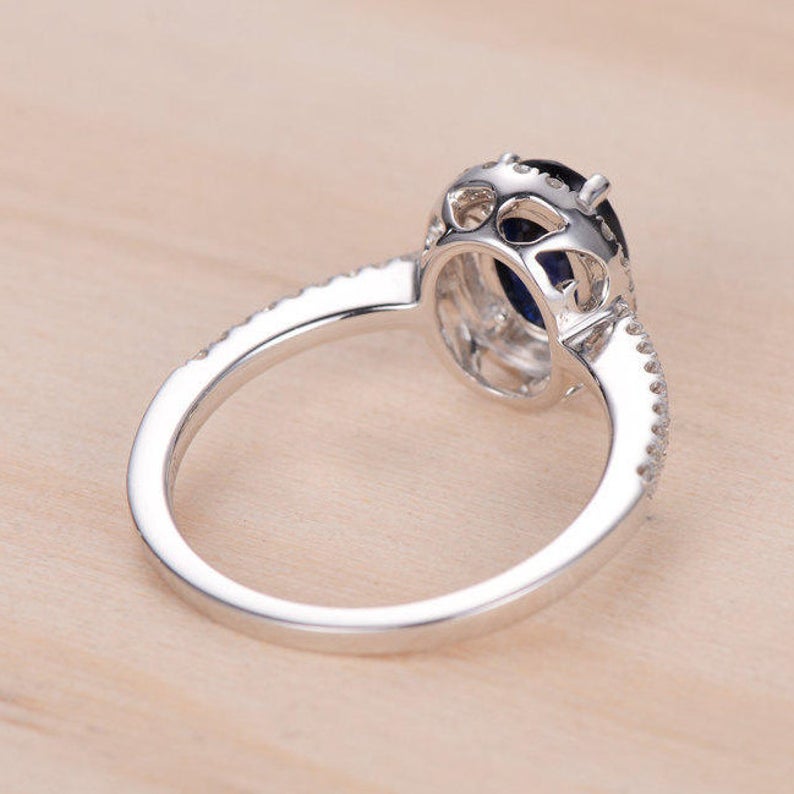 2 CT Oval Cut Blue Sapphire Diamond 925 Sterling Silver Halo Women Anniversary Gift For Her