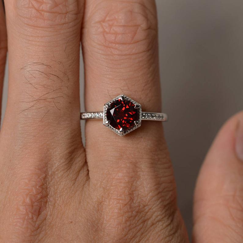 2 Ct Round Cut Red Garnet Solitaire W/Accents Anniversary Gift Ring In 925 Sterling Silver