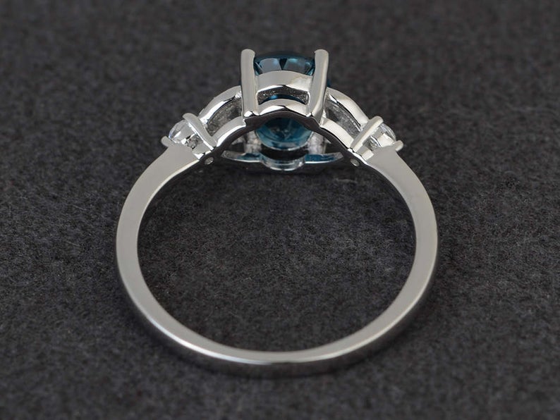 1 CT 925 Sterling Silver Blue Topaz Oval Cut Diamond Engagement Promise Ring