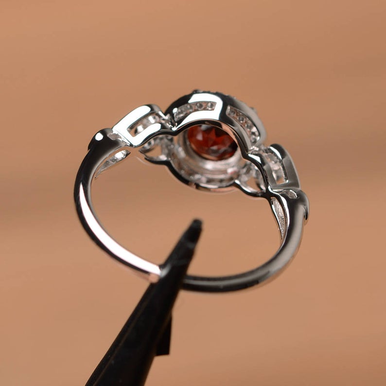 1.20 Ct Round Cut Red Garnet January Birthstone Halo Ring In 925 Sterling Silver