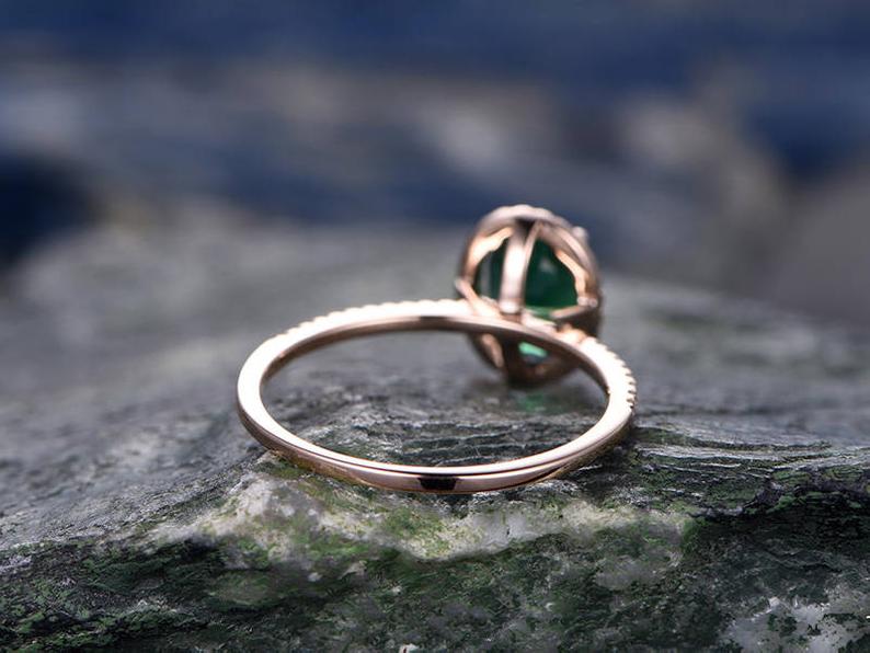 1.25 Ct Oval Cut Green Emerald Halo Engagement Ring Rose Gold Over On 925 Sterling Silver