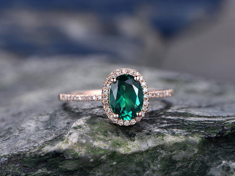 2 CT Oval Cut Green Emerald Diamond 925 Sterling Sliver Anniversary Halo Ring