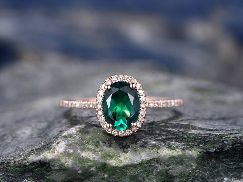 2 CT Oval Cut Green Emerald Diamond 925 Sterling Sliver Anniversary Halo Ring