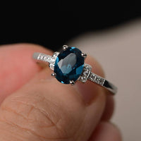 1.75 Ct Oval Cut London Blue Topaz 925 Sterling Silver Solitaire W/Accents Anniversary Gift Ring