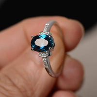 1.75 Ct Oval Cut London Blue Topaz 925 Sterling Silver Solitaire W/Accents Anniversary Gift Ring