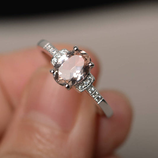 1.75 Ct Oval Cut Peach Morganite Solitaire W/Accents Engagement Ring In 925 Sterling Silver