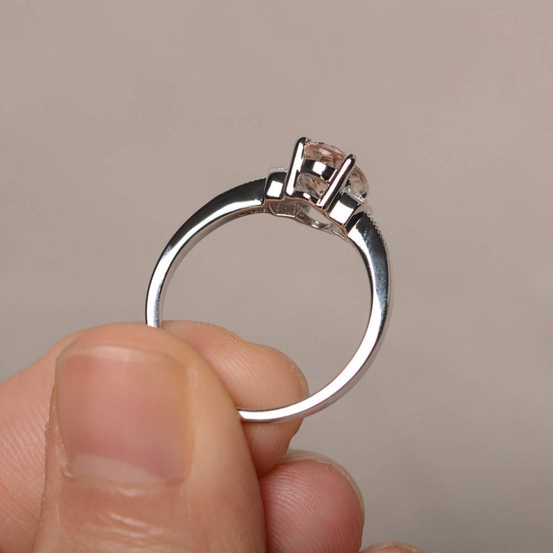 1.75 Ct Oval Cut Peach Morganite Solitaire W/Accents Engagement Ring In 925 Sterling Silver