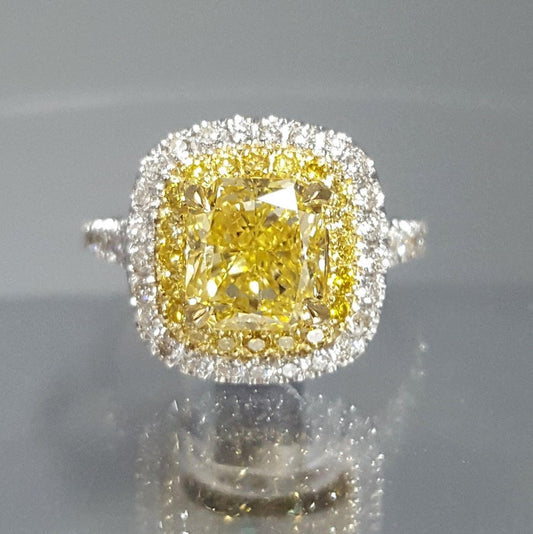 1 CT Cushion Cut Citrine Diamond White Gold Over On 925 Sterling Silver Double Halo Engagement Ring
