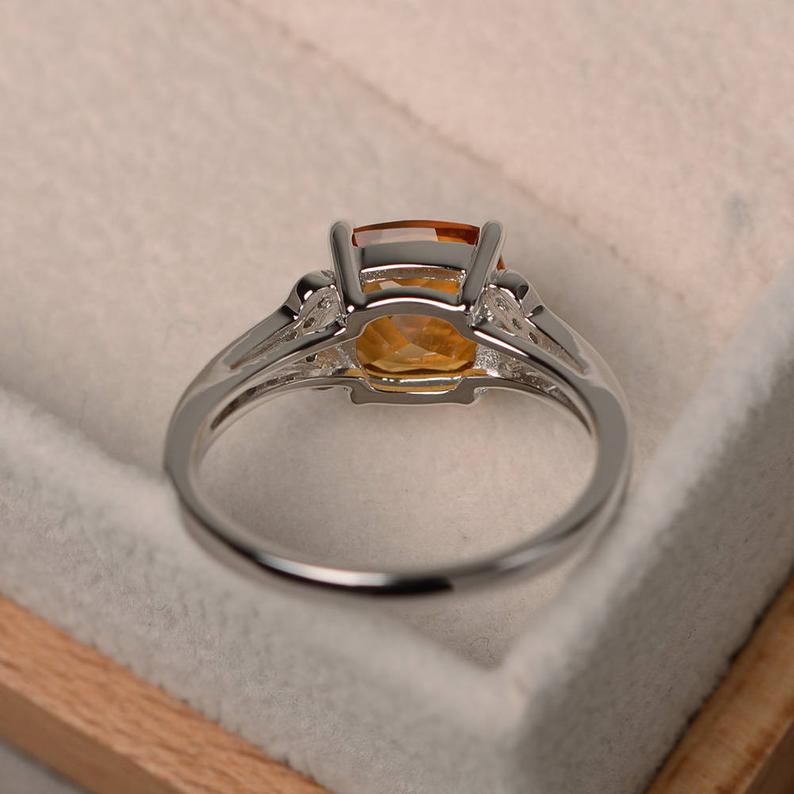 1.75 Ct Cushion Cut Yellow Citrine Unique Engagement Ring In 925 Sterling Silver