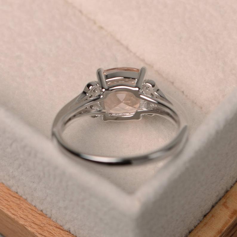 2.25 Ct Cushion Cut Peach Morganite 925 Sterling Silver Unique Engagement Ring