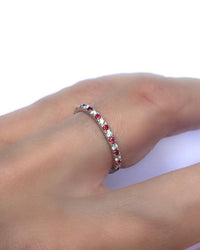 0.75 CT Red Ruby Diamond 925 Sterling Silver Half Eternity Wedding Band Ring