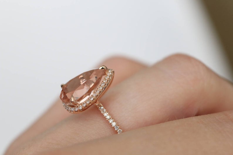1 CT Pear Cut Morganite Diamond 925 Sterling Silver Halo Engagement Ring