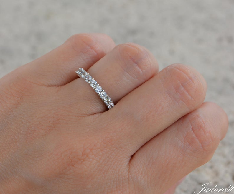 1 CT Round Cut Diamond 925 Sterling Silver Half Eternity Band Wedding Ring