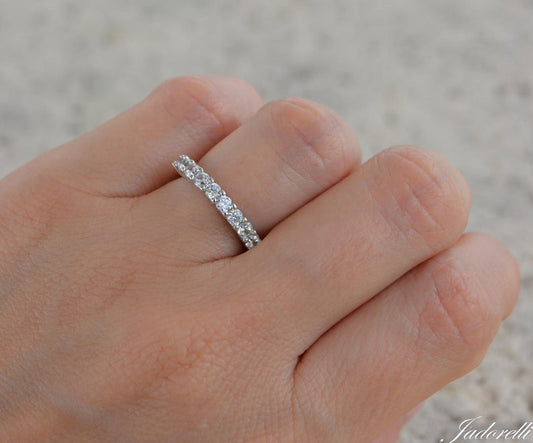 1 CT Round Cut Diamond 925 Sterling Silver Half Eternity Band Wedding Ring