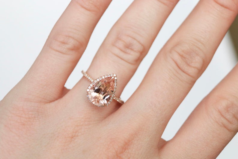 1 CT Pear Cut Morganite Diamond 925 Sterling Silver Halo Engagement Ring