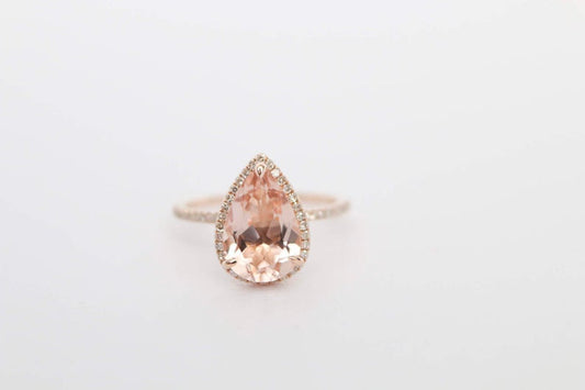 1 CT Pear Cut Morganite Diamond 925 Sterling Silver Halo Engagement Ring