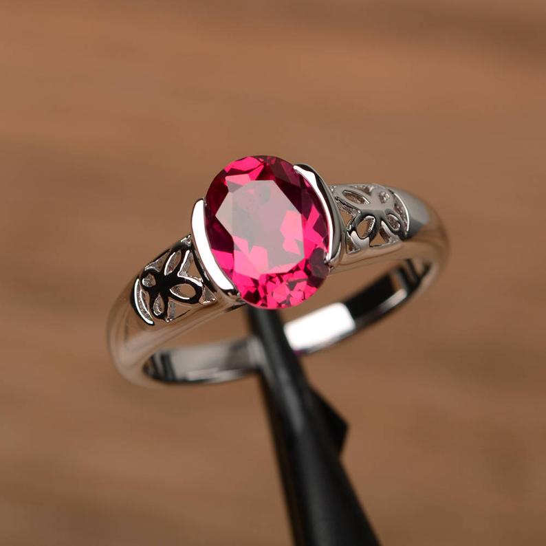 1.00 Ct Oval Cut Red Ruby Bezel Set Solitaire Promise Gift Ring In 925 Sterling Silver