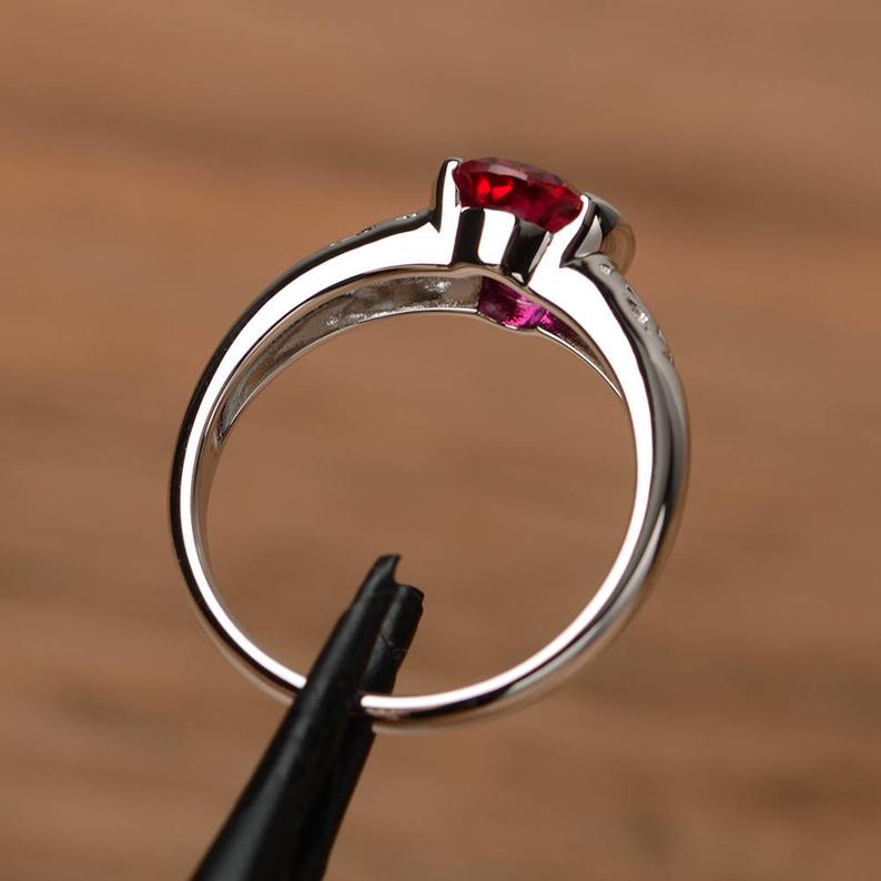 1.00 Ct Oval Cut Red Ruby Bezel Set Solitaire Promise Gift Ring In 925 Sterling Silver