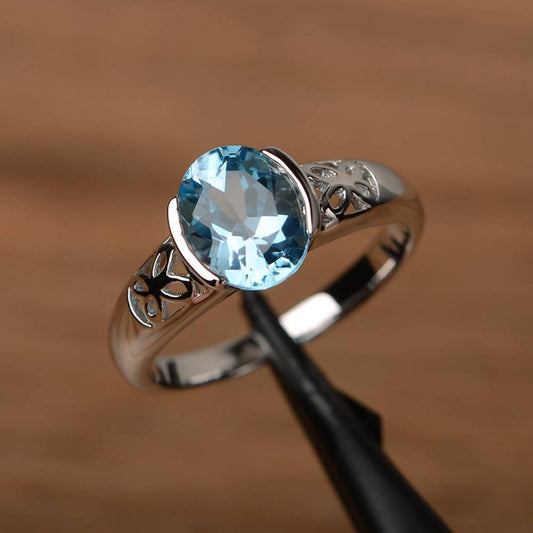 1.20 Ct Oval Cut Blue Topaz Bezel Set Solitaire Anniversary Gift Ring In 925 Sterling Silver