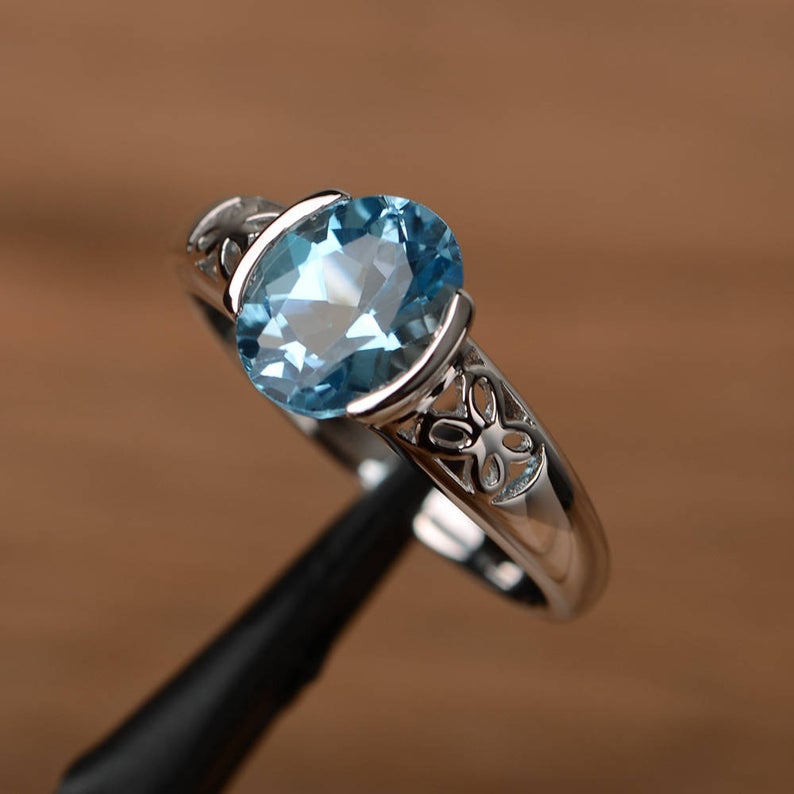 1.20 Ct Oval Cut Blue Topaz Bezel Set Solitaire Anniversary Gift Ring In 925 Sterling Silver