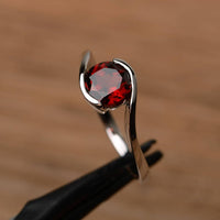 2 CT 925 Silver Sterling Red Garnet Round Cut Bypass Solitaire Engagement Ring