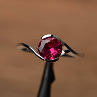 1 CT Round Cut Red Ruby Diamond 925 Sterling Silver Solitaire Engagement Ring For Women