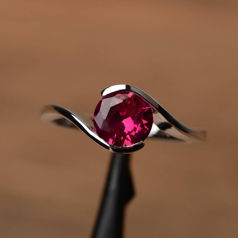 1 CT Round Cut Pink Ruby Diamond White Gold Over On 925 Sterling Silver Solitaire Engagement Ring For Women