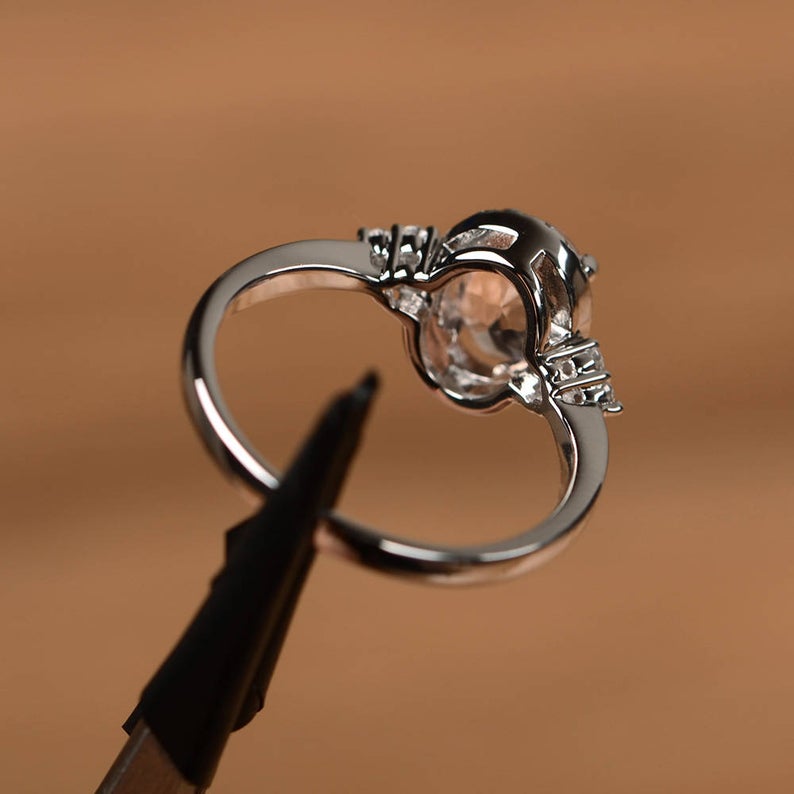 1 CT Oval Cut Morganite Diamond White Gold Over On 925 Sterling Silver Engagement Halo Ring