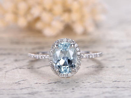1.75 Ct Oval Cut Aquamarine 925 Sterling Silver Halo Anniversary Gift Ring For Her