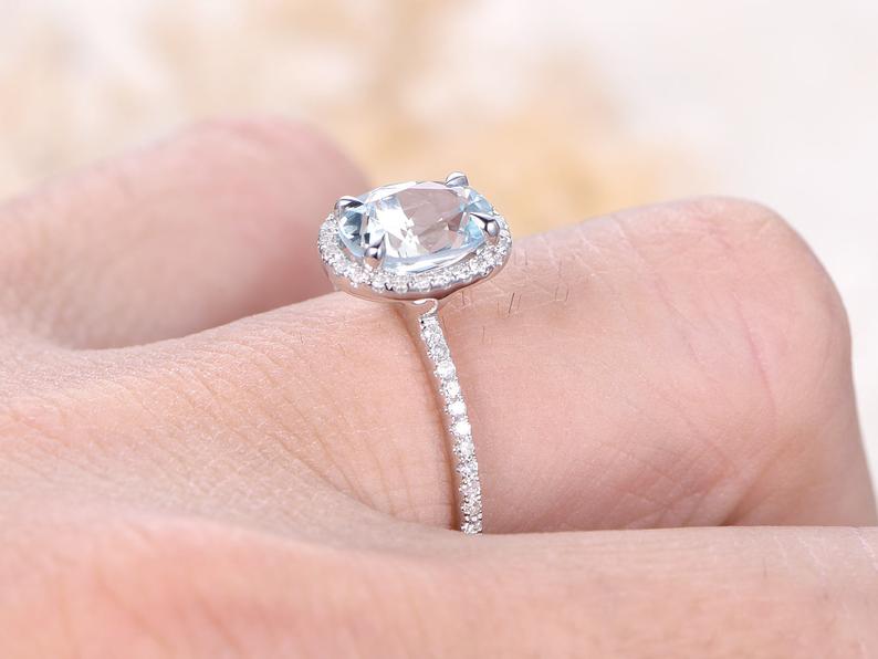 1.75 Ct Oval Cut Aquamarine 925 Sterling Silver Halo Anniversary Gift Ring For Her