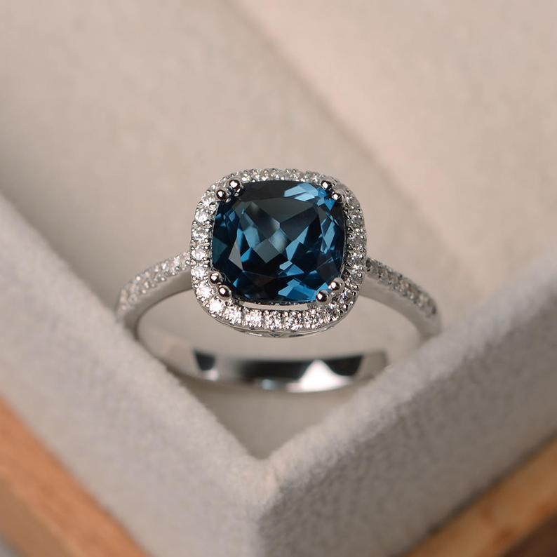 1.50 Ct London Blue Topaz 925 Sterling Silver Halo Anniversary Gift Ring For Her