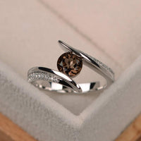 1.20 Ct Round Cut Smoky Quartz Bypass Promise/Engagement Ring In 925 Sterling Silver