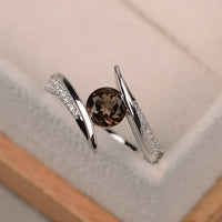 1.20 Ct Round Cut Smoky Quartz Bypass Promise/Engagement Ring In 925 Sterling Silver