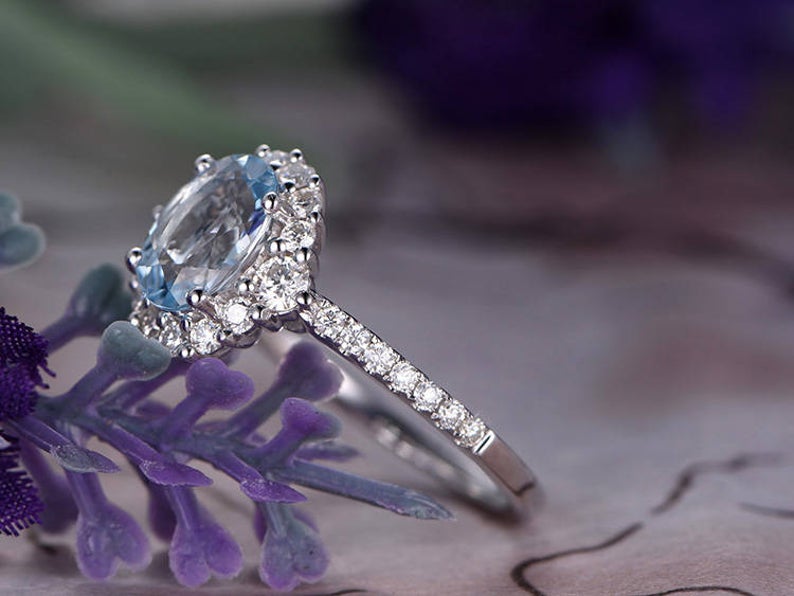 1.50 Ct Oval Cut Aquamarine 925 Sterling Silver Halo Anniversary Gift Ring For Her
