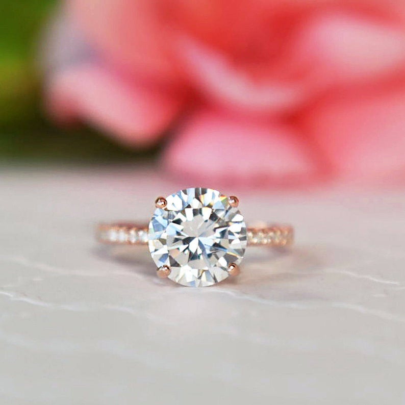 1 CT Round Cut Diamond Rose Gold Over On 925 Sterling Silver Solitaire With Accents Ring - atjewels.in