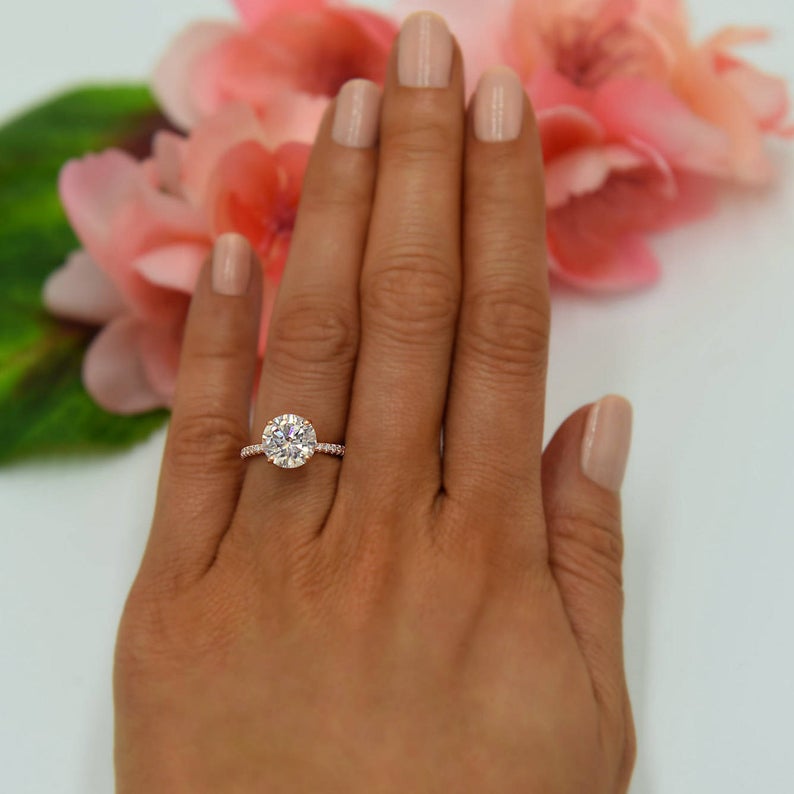 1 CT Round Cut Diamond Rose Gold Over On 925 Sterling Silver Solitaire With Accents Ring - atjewels.in