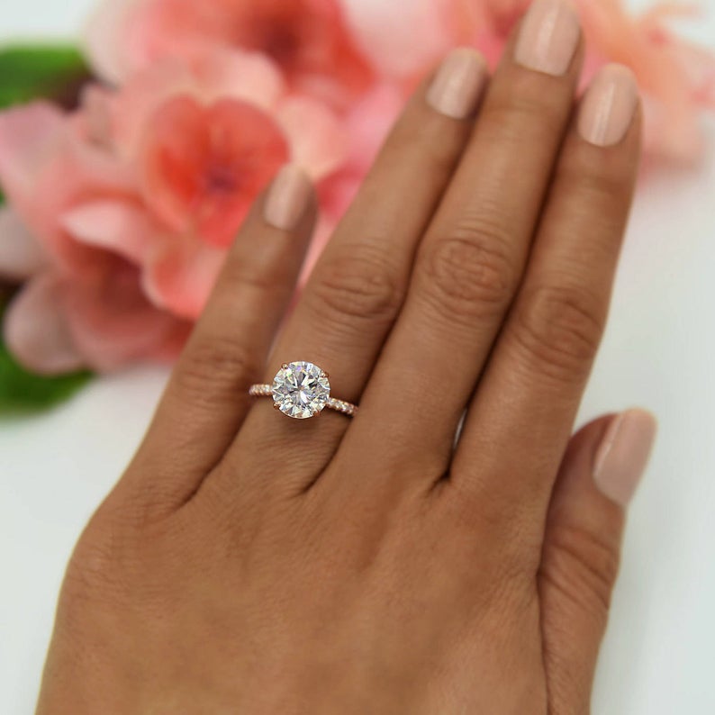 1 CT Round Cut Diamond Rose Gold Over On 925 Sterling Silver Solitaire With Accents Ring - atjewels.in