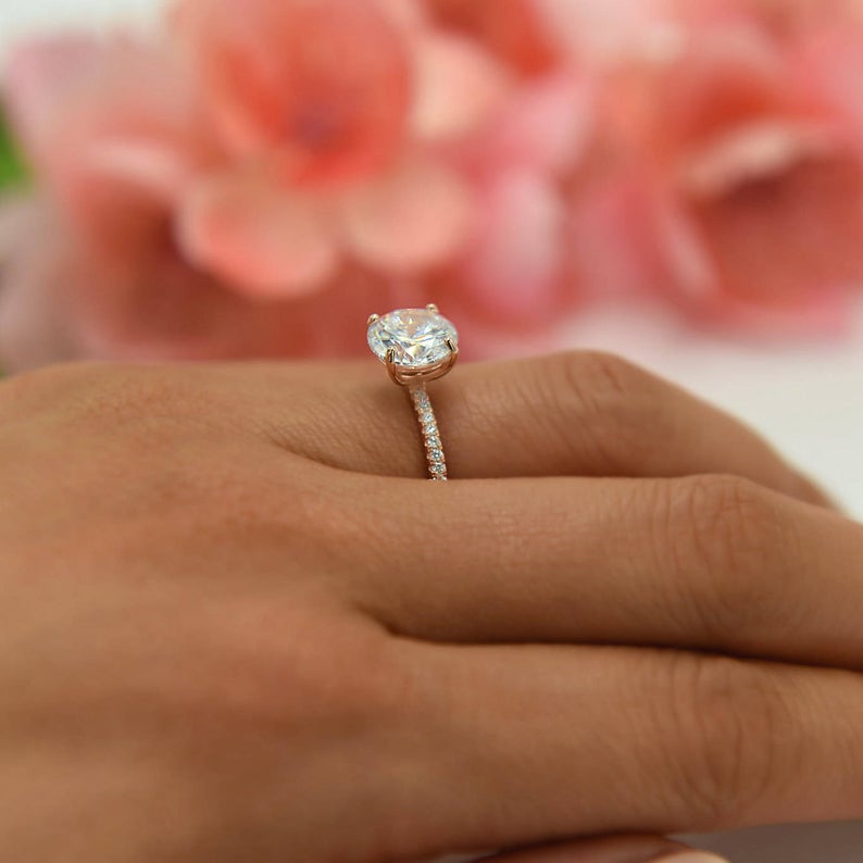 1 CT Round Cut Diamond Rose Gold Over On 925 Sterling Silver Solitaire With Accents Ring - atjewels.in