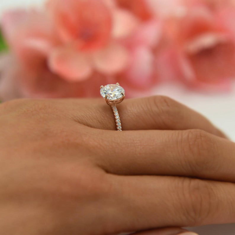 1 CT Round Cut Diamond Rose Gold Over On 925 Sterling Silver Solitaire With Accents Ring