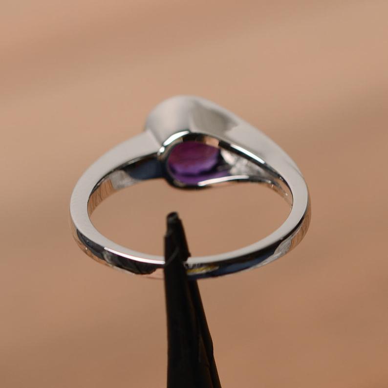 1.20 Ct Round Cut Purple Amethyst & White CZ Unique February Birthstone Ring In 925 Sterling Silver