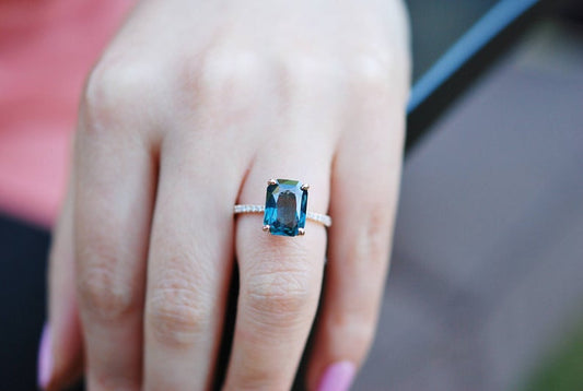 1 CT Emerald Cut London Blue Topaz Diamond Rose Gold Over On 925 Sterling Silver Engagement Ring