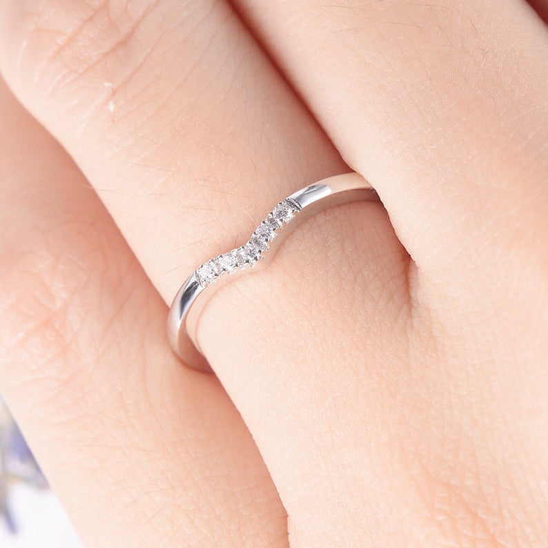 0.25 Ct Round Cut Diamond Curved Engagement Band Ring In 925 Sterling Silver