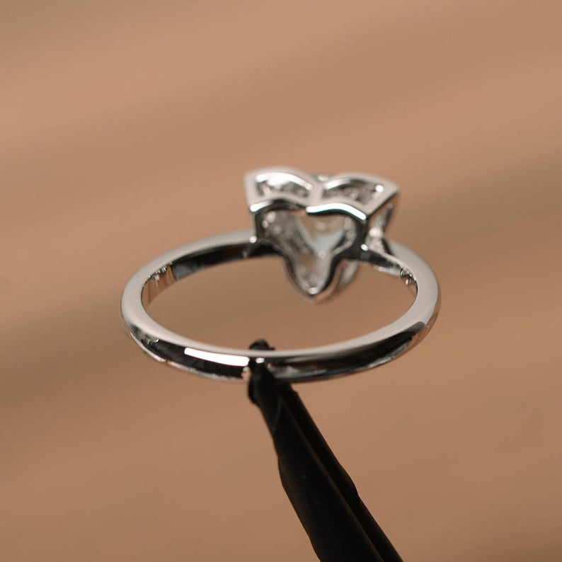1.20 Ct Trillion Cut Aquamarine Unique Floral Engagement Ring In 925 Sterling Silver