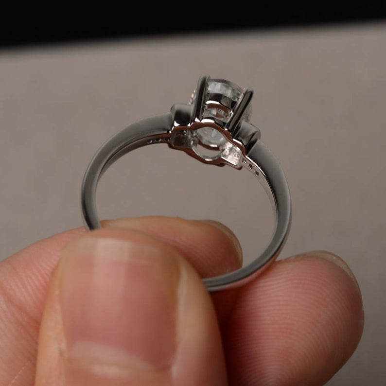 1.75 Ct Oval Cut White Topaz Solitaire W/Accents Engagement Ring In 925 Sterling Silver