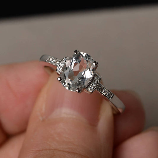1.75 Ct Oval Cut White Topaz Solitaire W/Accents Engagement Ring In 925 Sterling Silver